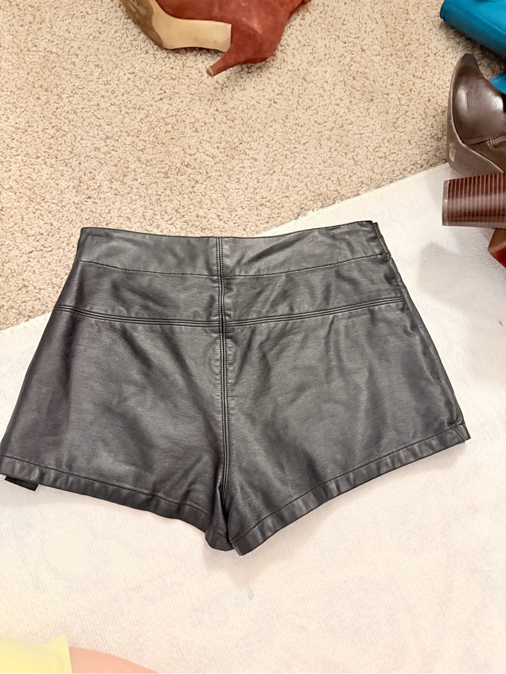 Free People Black Faux Leather Wrap Skort Shorts - Picture 3 of 4